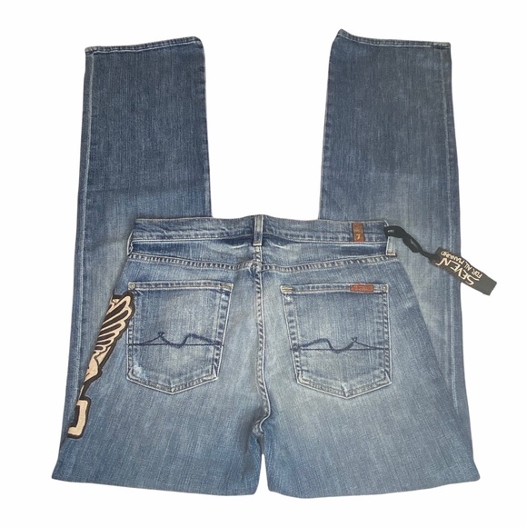 HTF: 7 For All Mankind® x Great China Wall ☻︎ 7 Leather Patch Standard Jeans ☻︎ - Picture 5 of 16